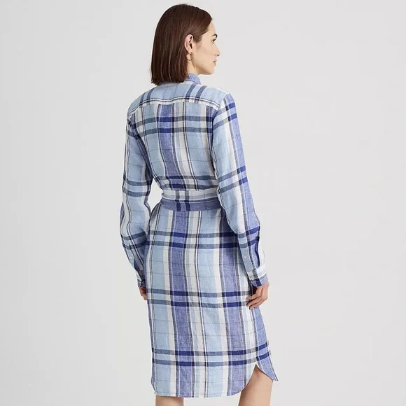 New Ralph Lauren Floral & Plaid Lightweight Linen Button Down Shirtdress Midi - Picture 12 of 15